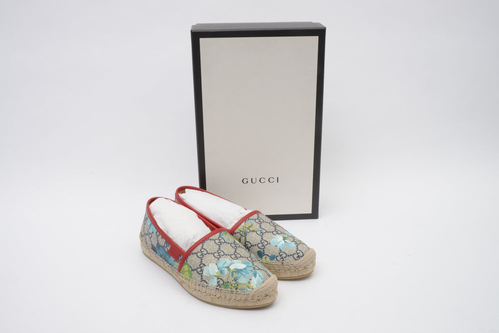 Gucci GG Supreme Monogram Blooms Print Espadrilles Blue Hibiscus