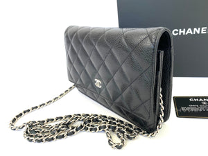 Chanel Black Caviar Wallet on Chain with Silver Hardware