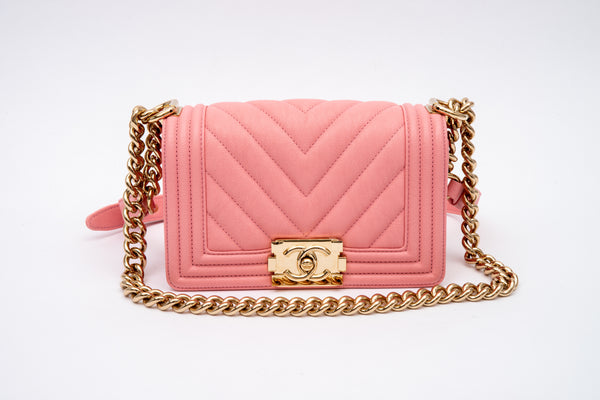 Chanel Pink Boy Flap Bag Chevron Caviar Small – Luxmary Handbags