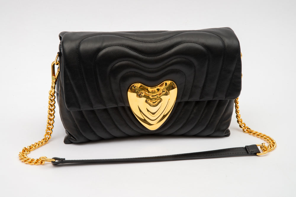 Mini Quilted Heart Purse, Black