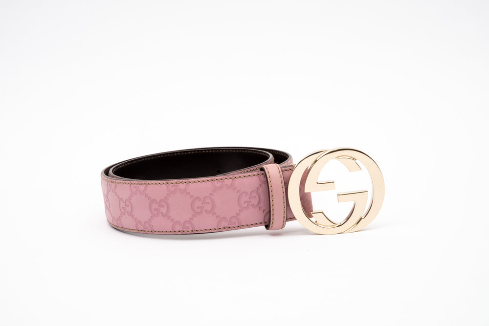 Interlocking G Leather Belt in Pink - Gucci
