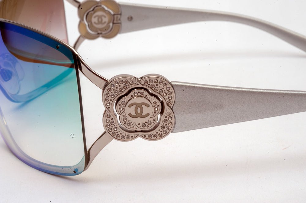 Chanel Silver Camellia Iridescent Sunglasses