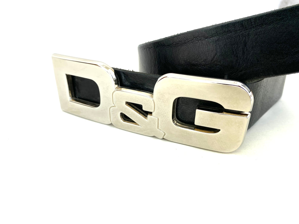 Dolce & Gabbana Black Leather Antique Logo Belt