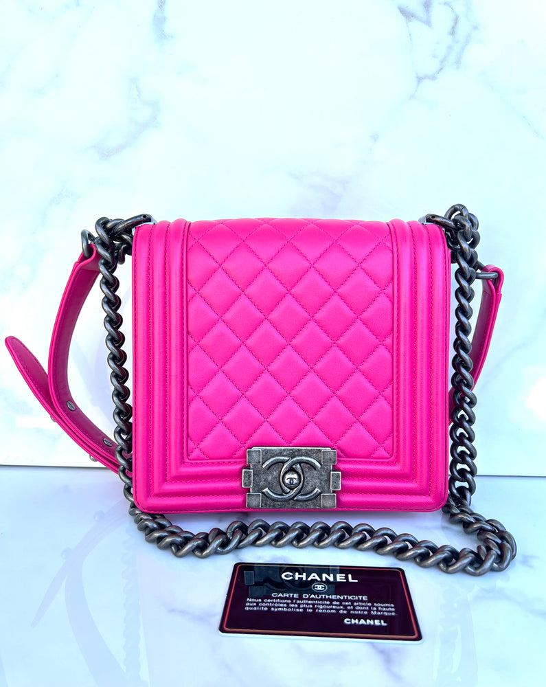Chanel 14 S Leboy Flap Fuchsia Lambskin with Aged RHW Luxmary