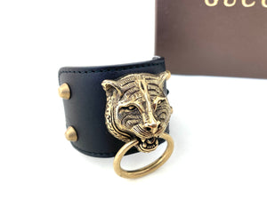 ❗️New Arrival ❗️  Gucci Gold Feline Head Pelle Toscano leather Cuff 🐯